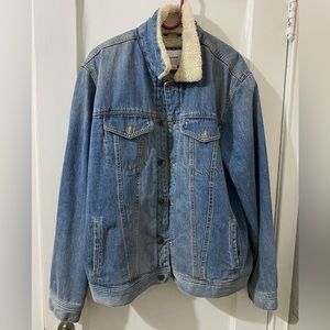 Old Navy Mens Denim Jean Jacket Sherpa Lined Size XL Denim Blue